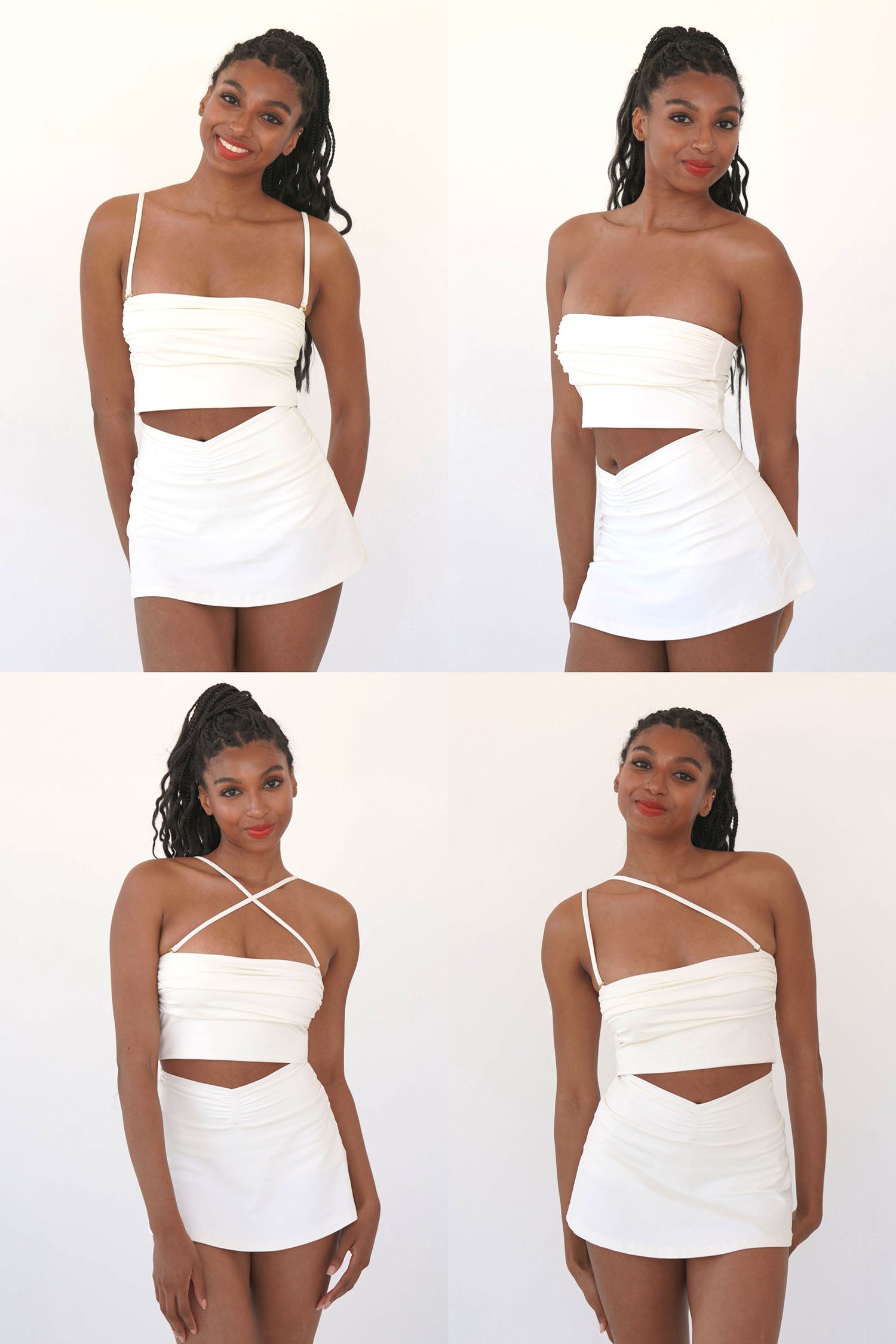 Isabelle Ruched Bikini Tube Top - Black and White