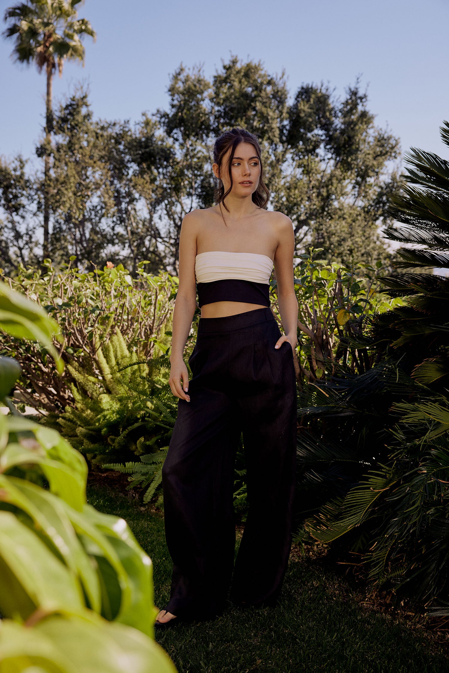 Isabelle Ruched Bikini Tube Top - Black and White