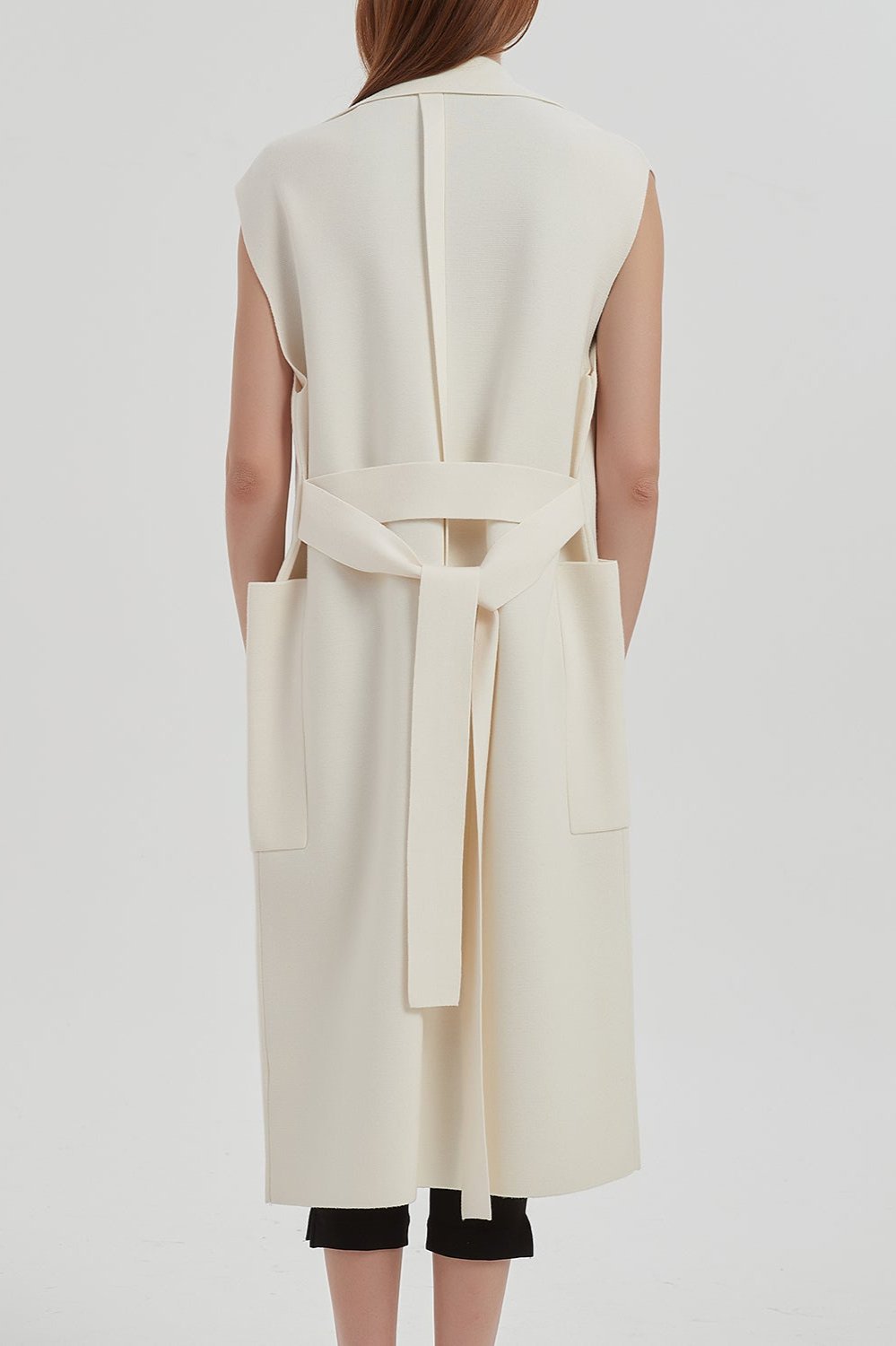 Marlee Merino Wool Long Cardigan Vest - White