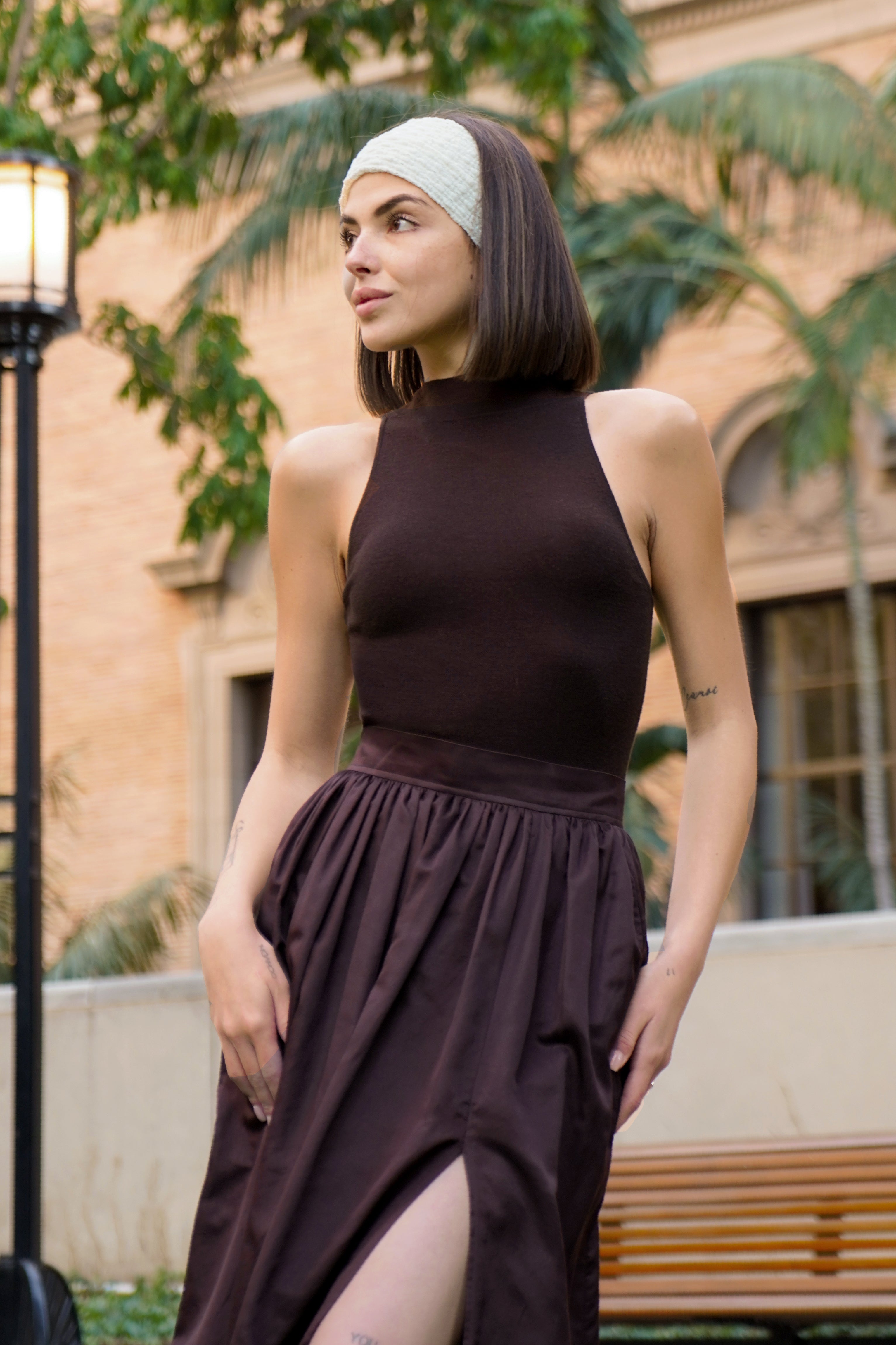 May Halterneck Wool And Silk Knit Tank - Brown