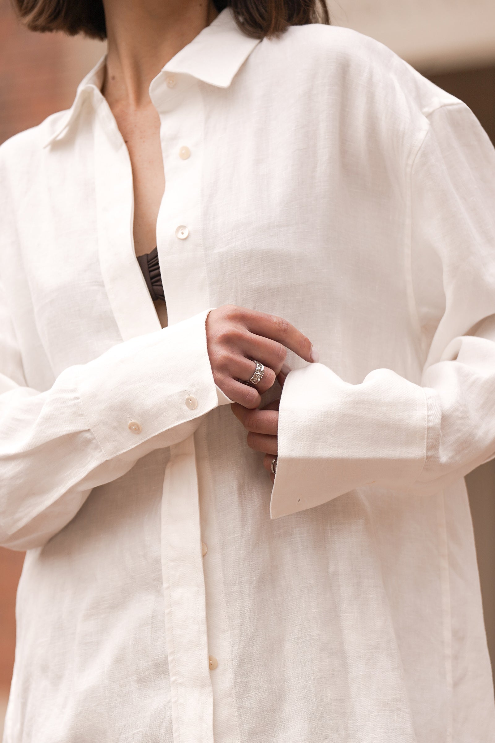 Mia French Linen Twill Oversized Shirt In White