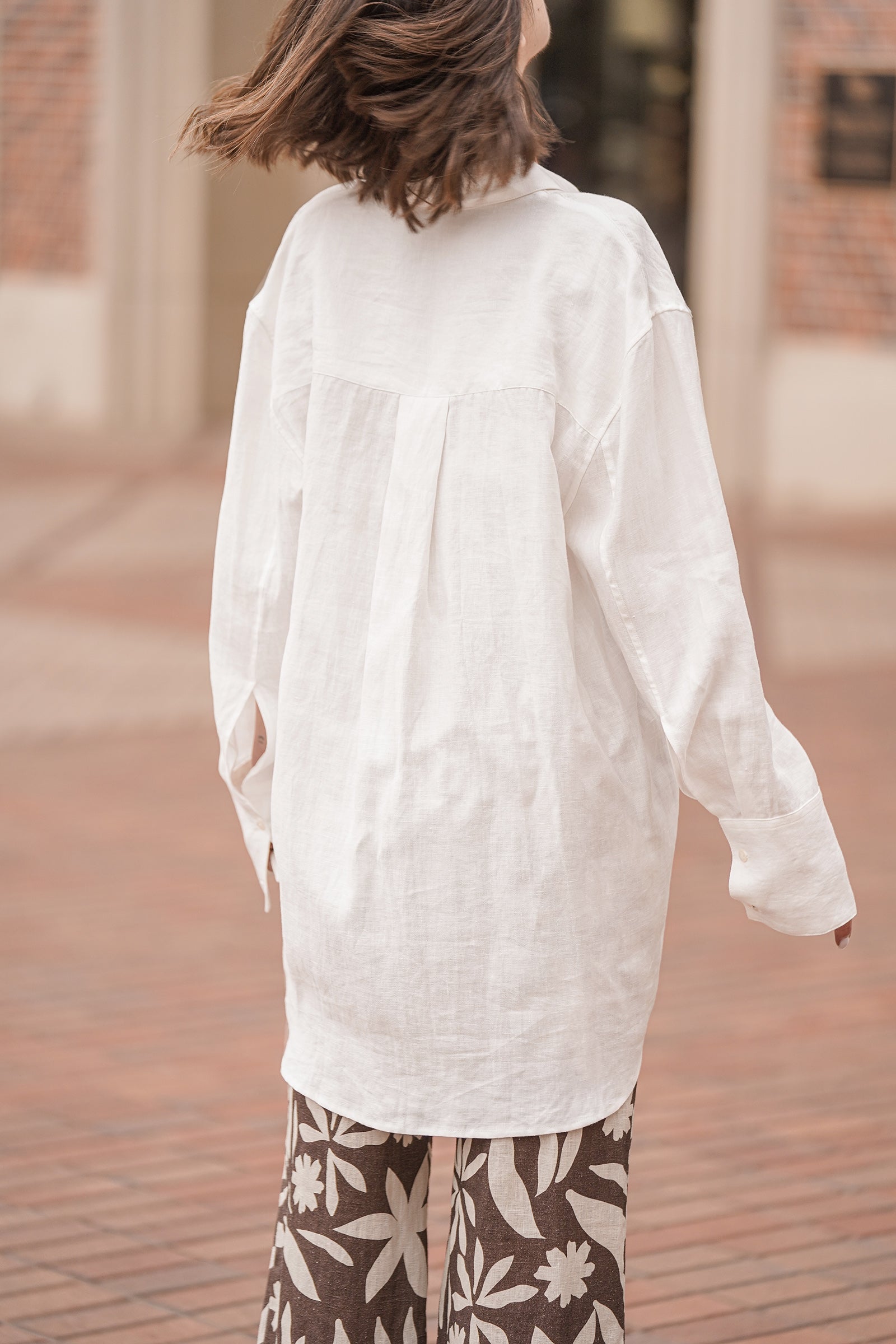 Mia French Linen Twill Oversized Shirt In White