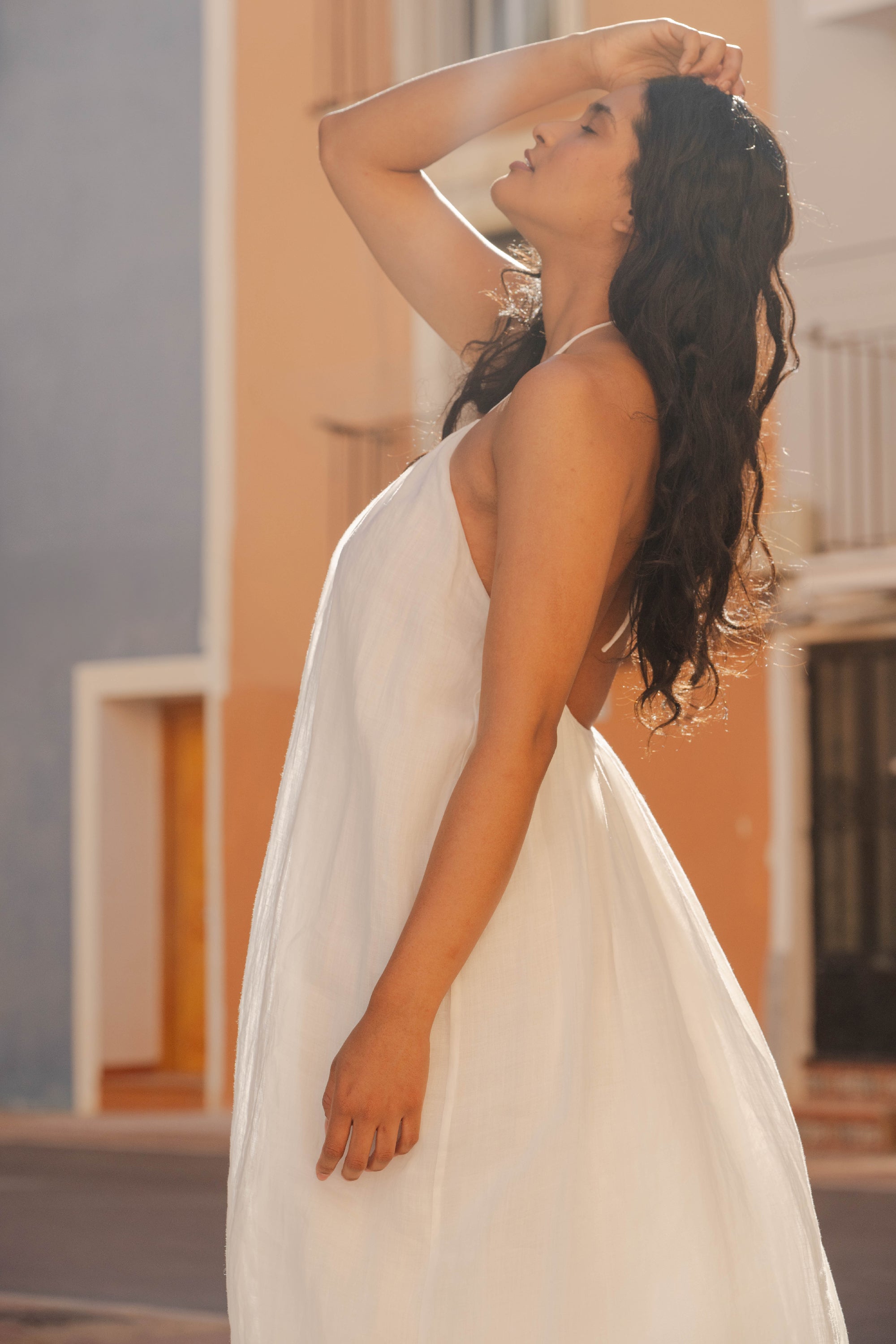 Elia Halter Ramie Maxi Dress - White