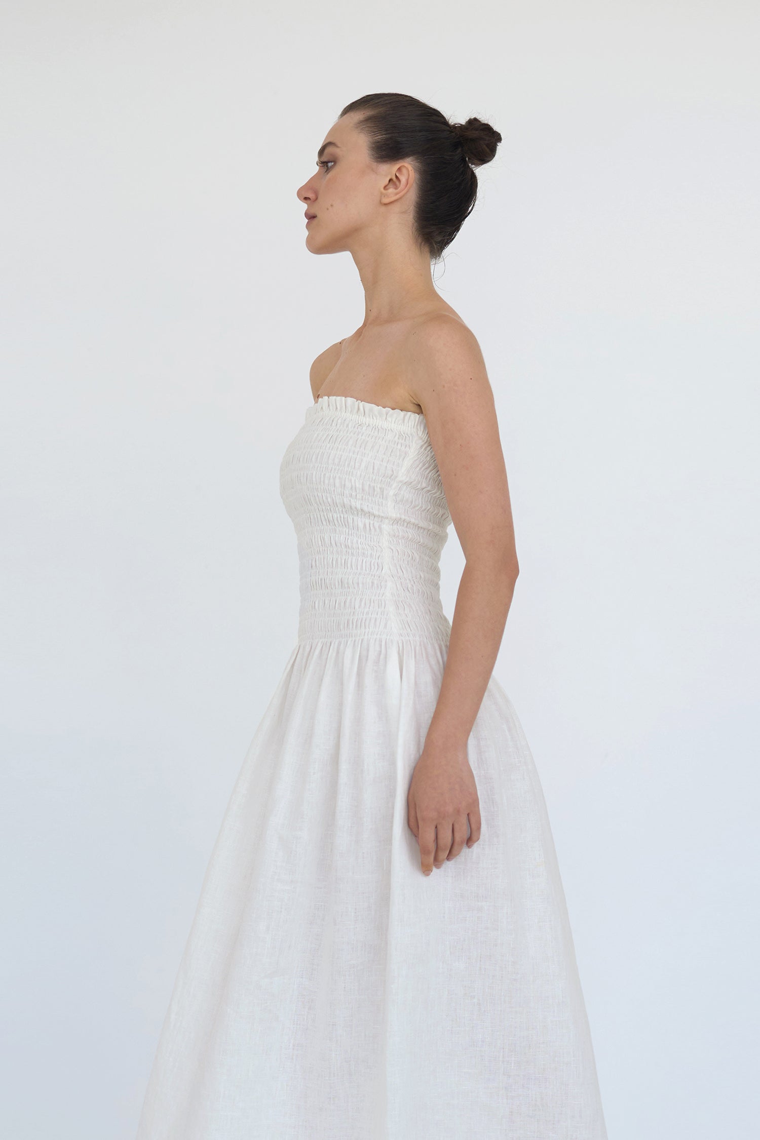 Elle Strapless Smocked Linen Dress