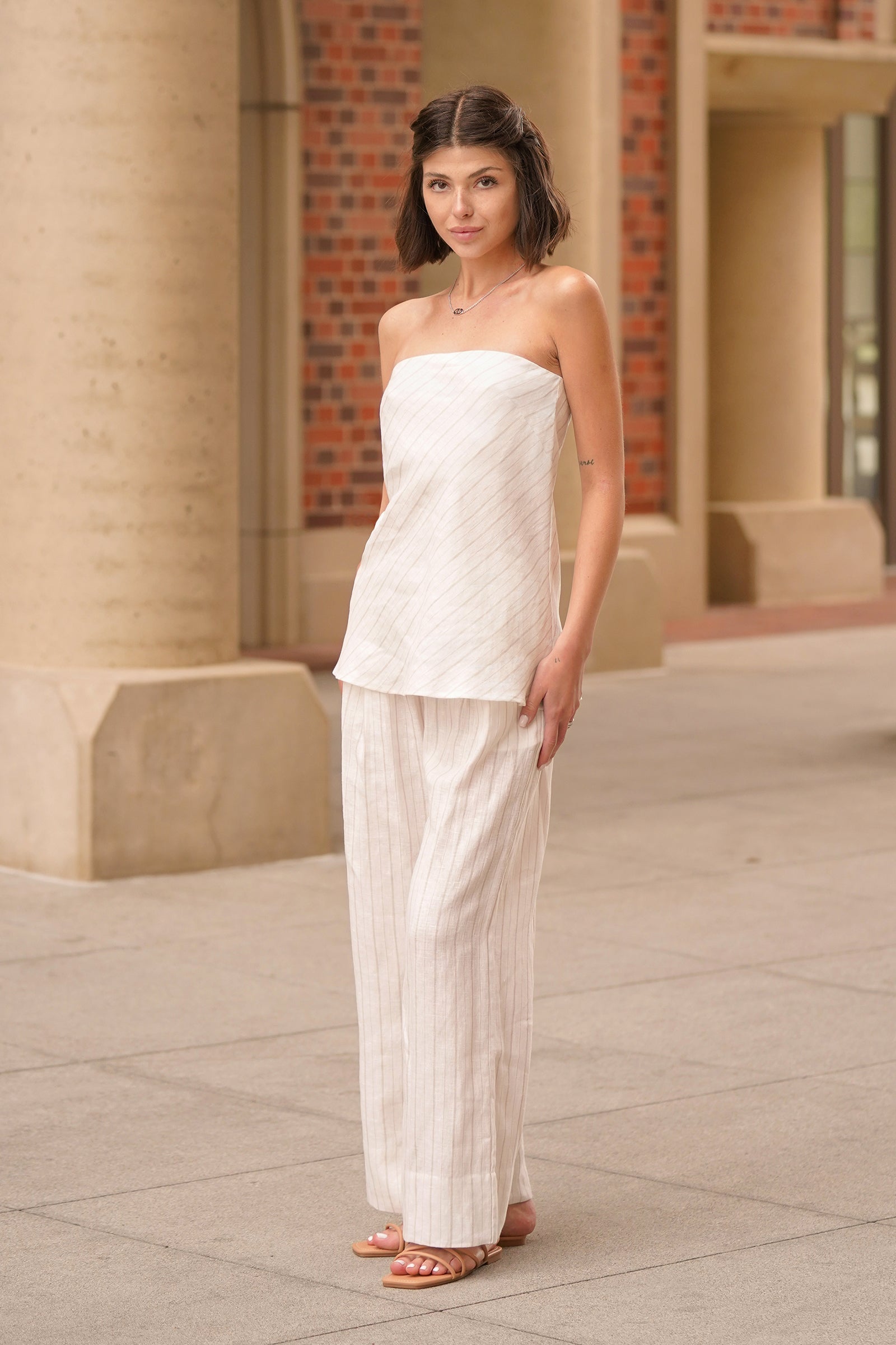 Rhea Wide Leg Linen Pant In Stripe