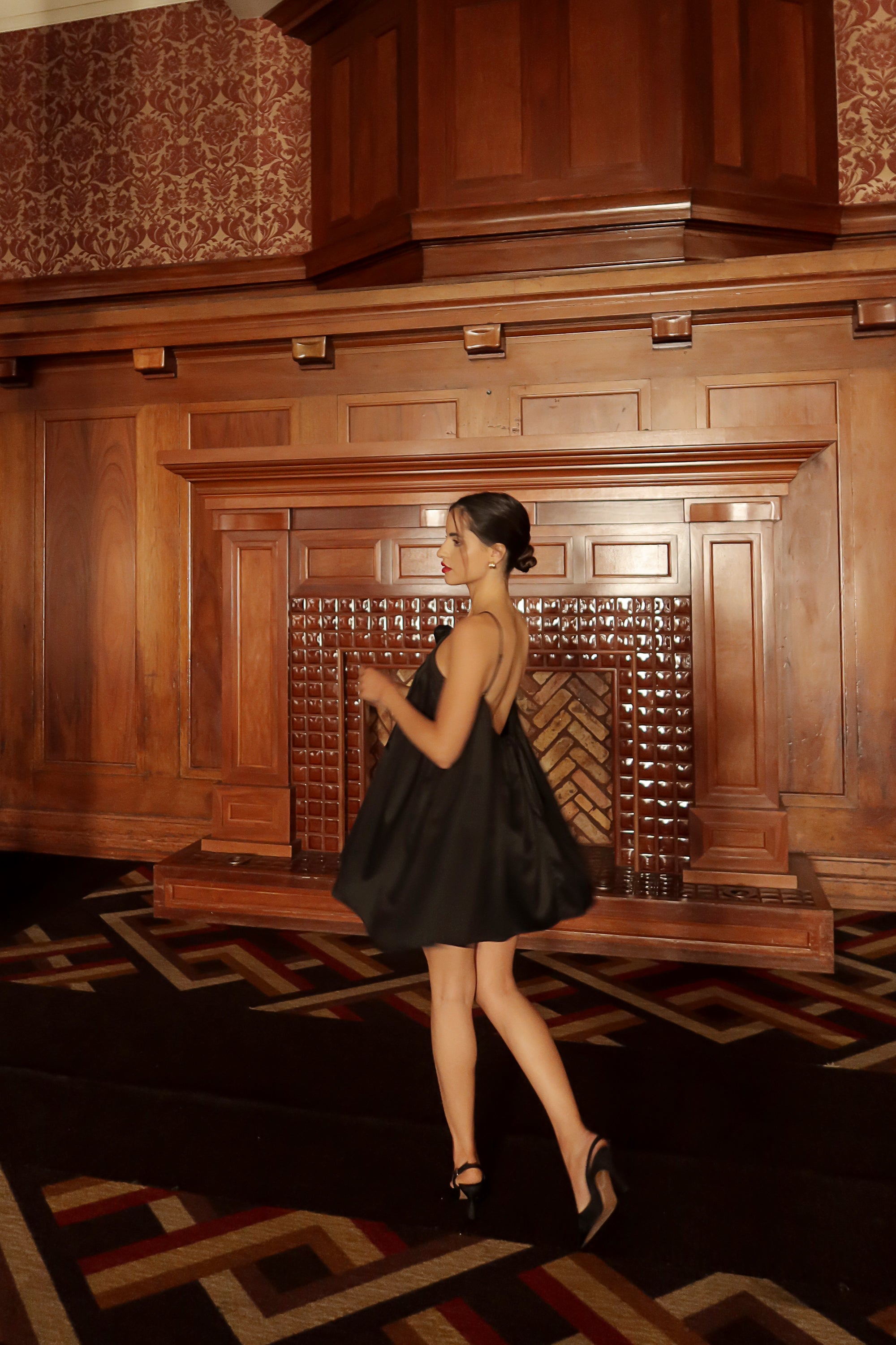 Lily Rosette Silk Mini Dress - Black