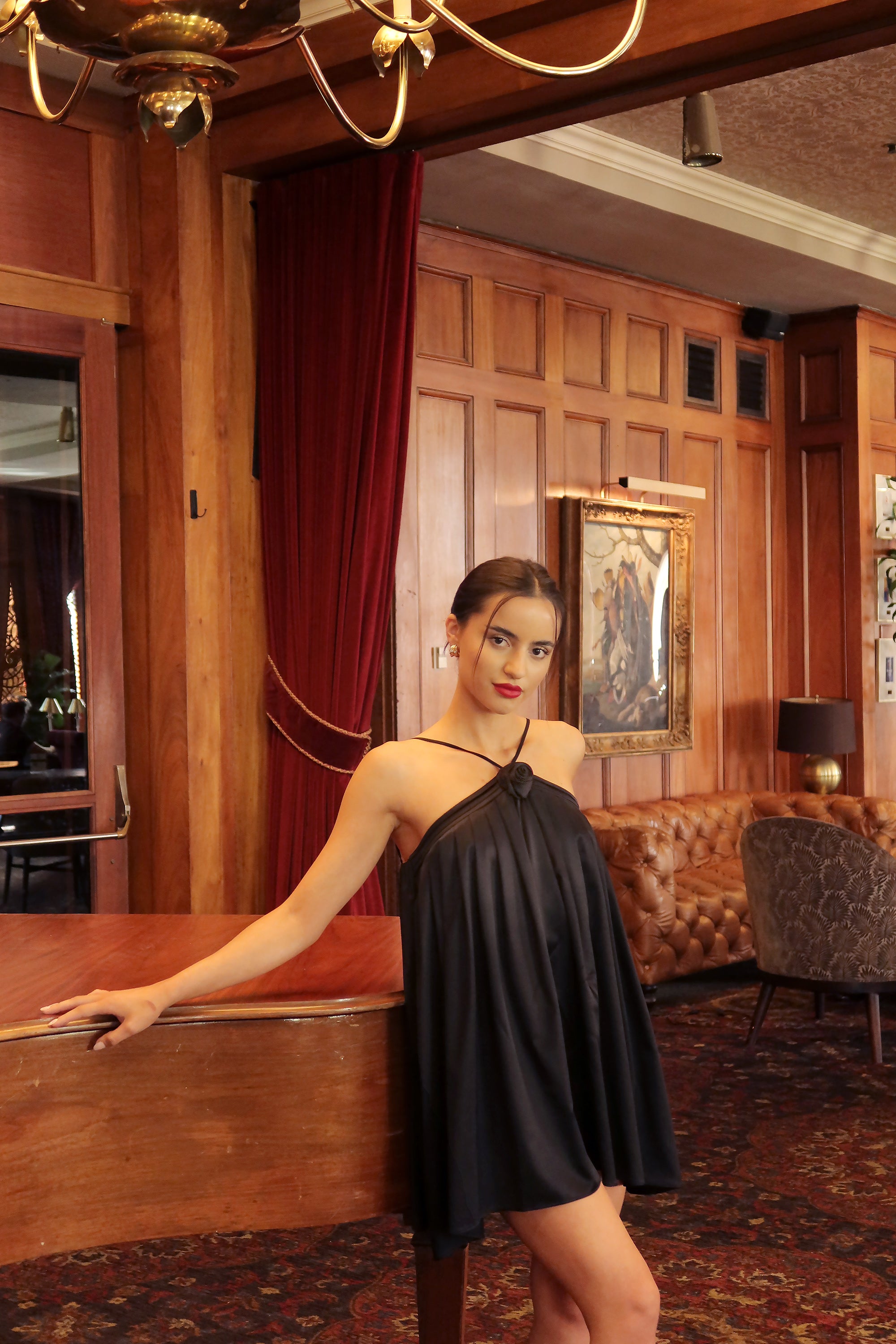 Lily Rosette Silk Mini Dress - Black