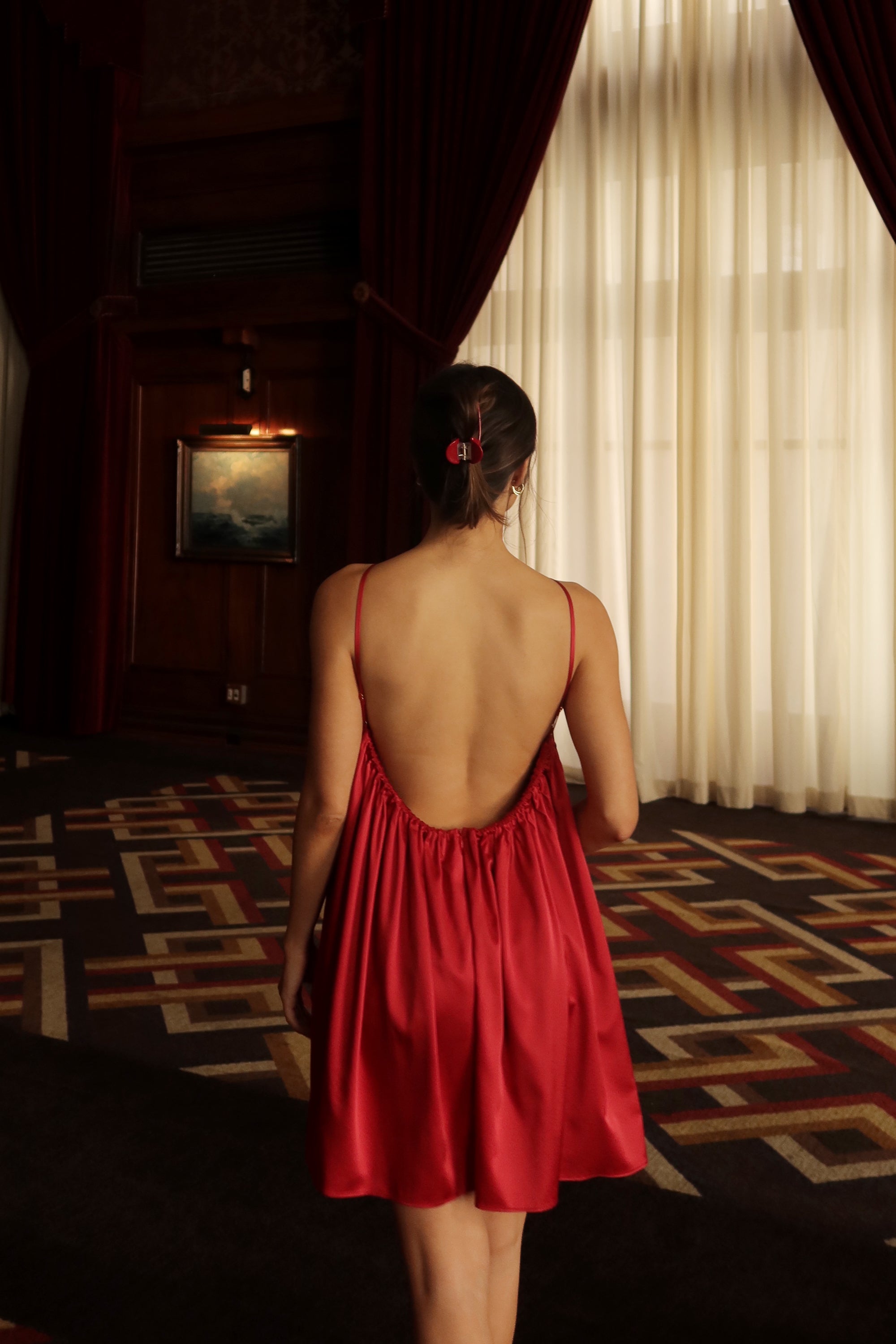 Lily Rosette Silk Mini Dress - Red