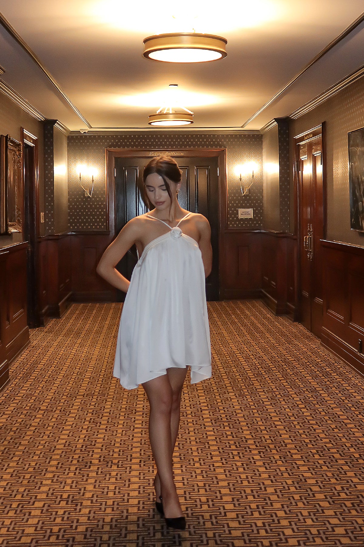 Lily Rosette Silk Mini Dress - White