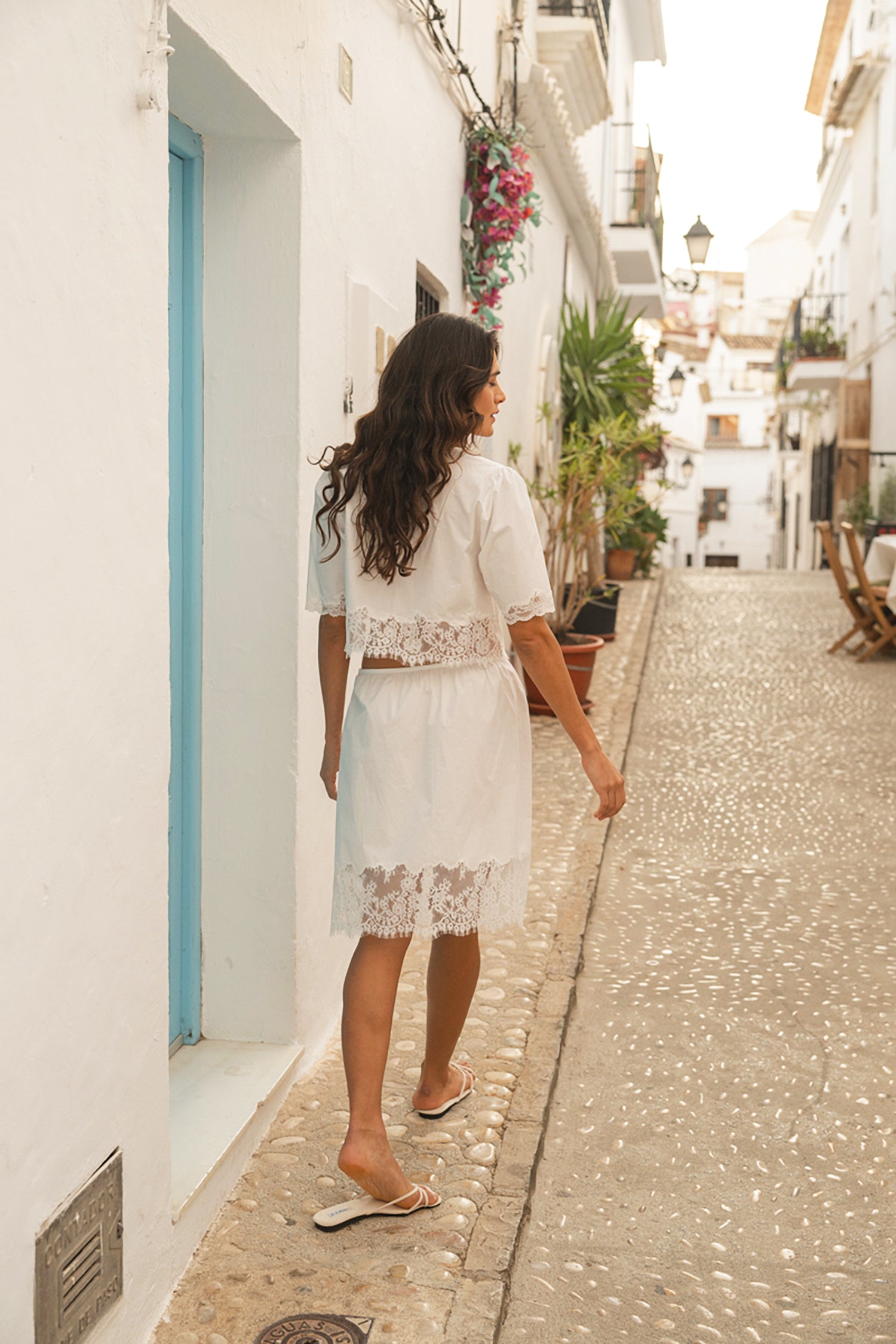 Soleil Lace Trim Cotton Skirt - White