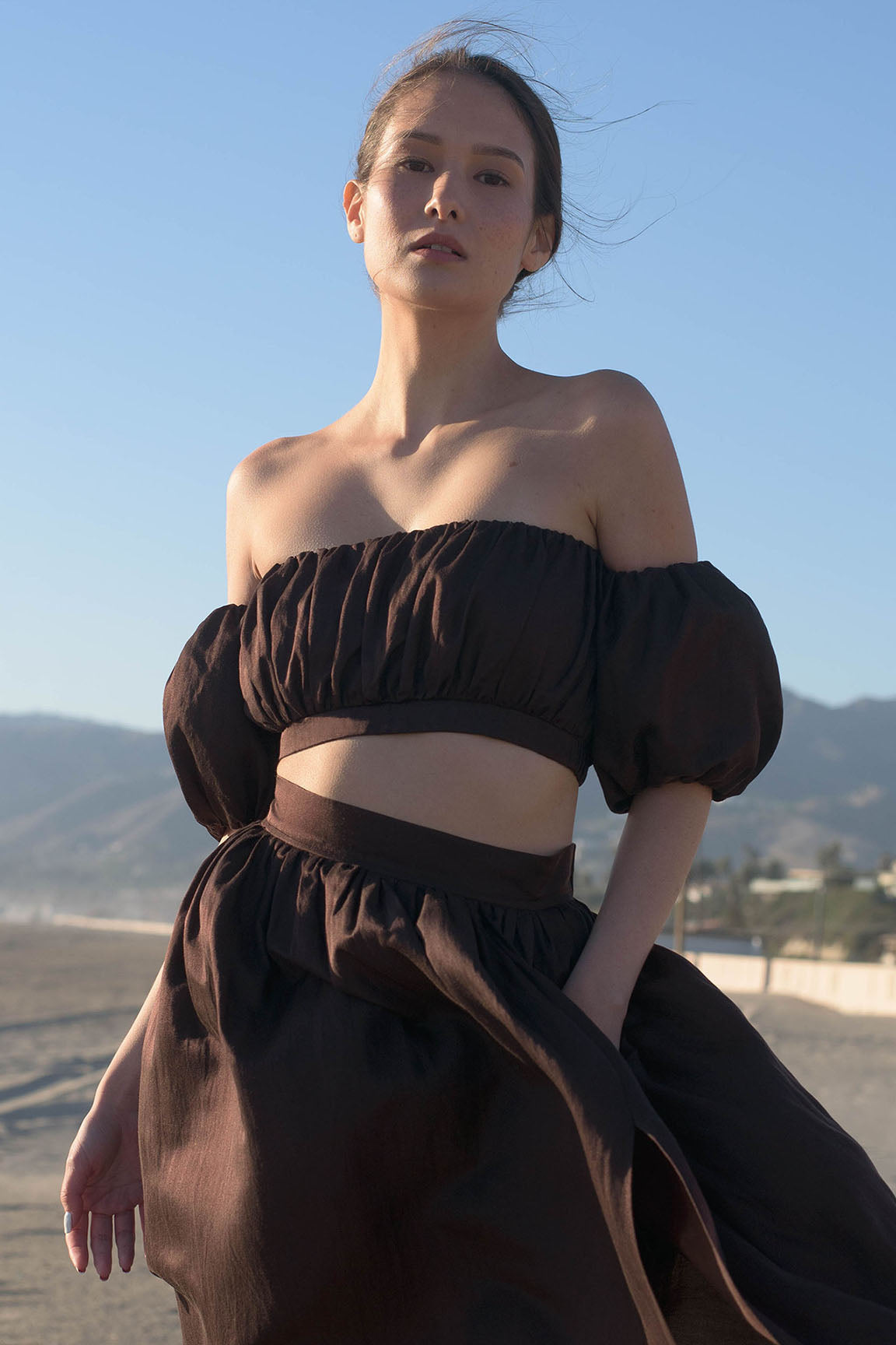 Isabelle Cotton Silk Off-shoulder Crop Top