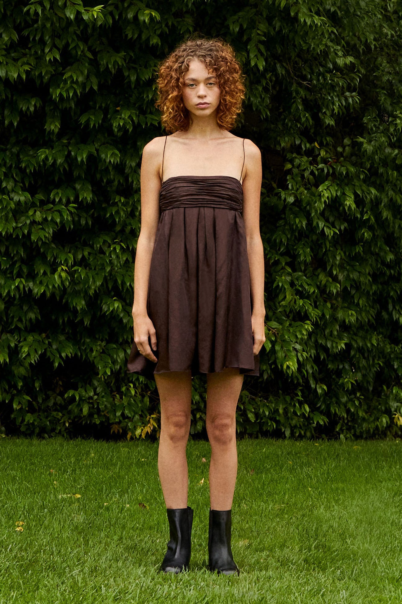 Isabelle Cotton Silk Mini Dress - Brown