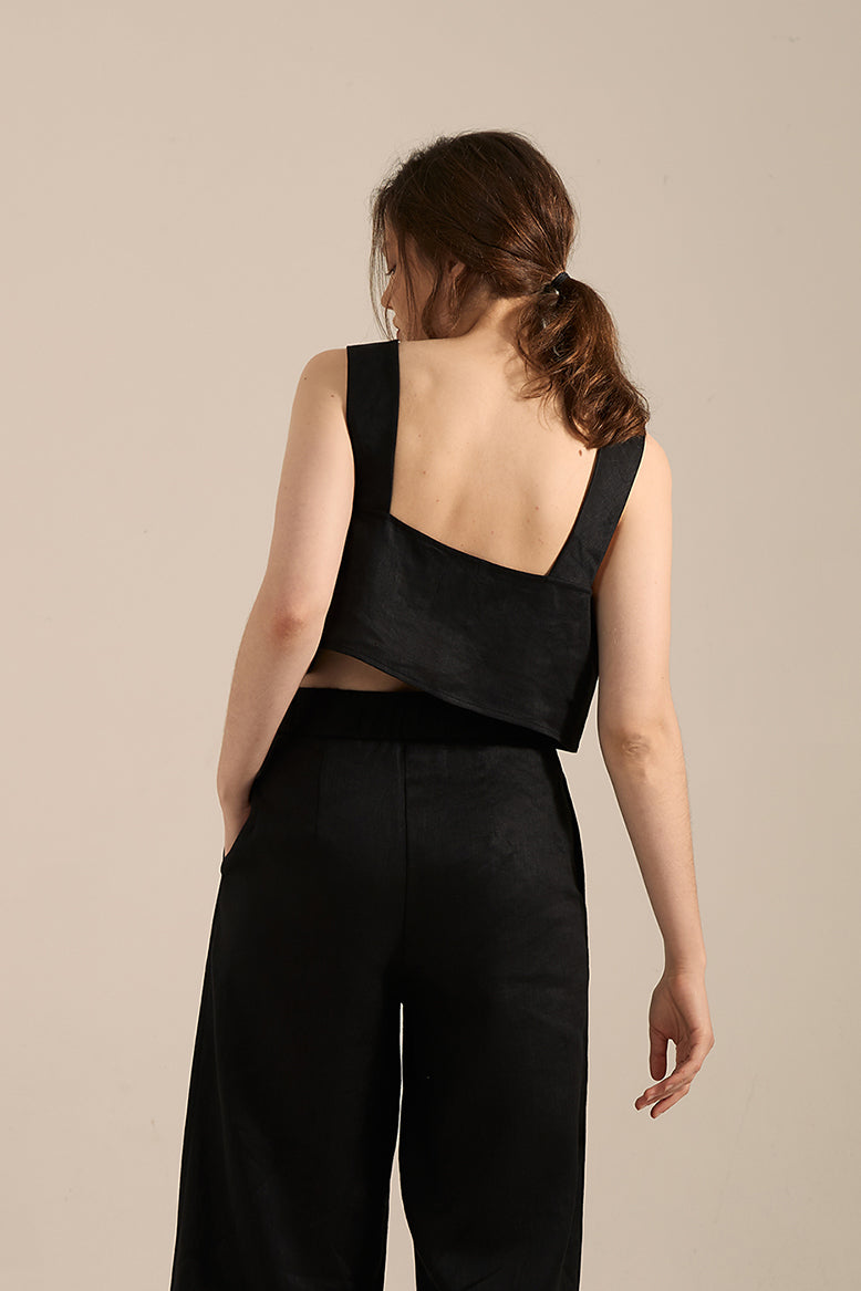 Mia French Linen Twill Crop Top