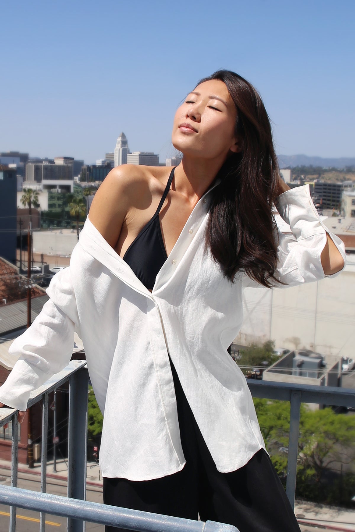 Mia French Linen Twill Oversized Shirt In White