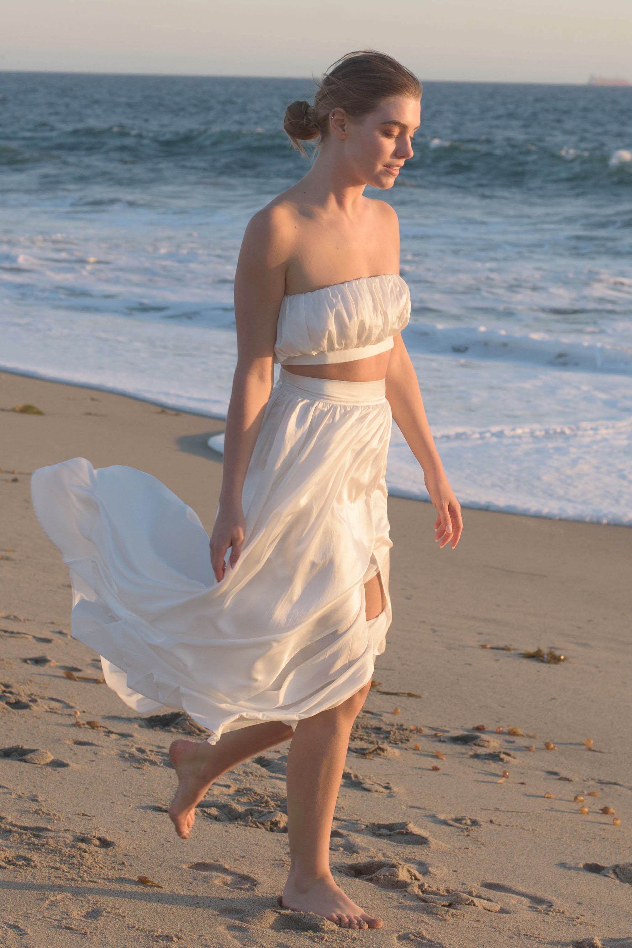 Isabelle Cotton Silk Gathered Skirt - White