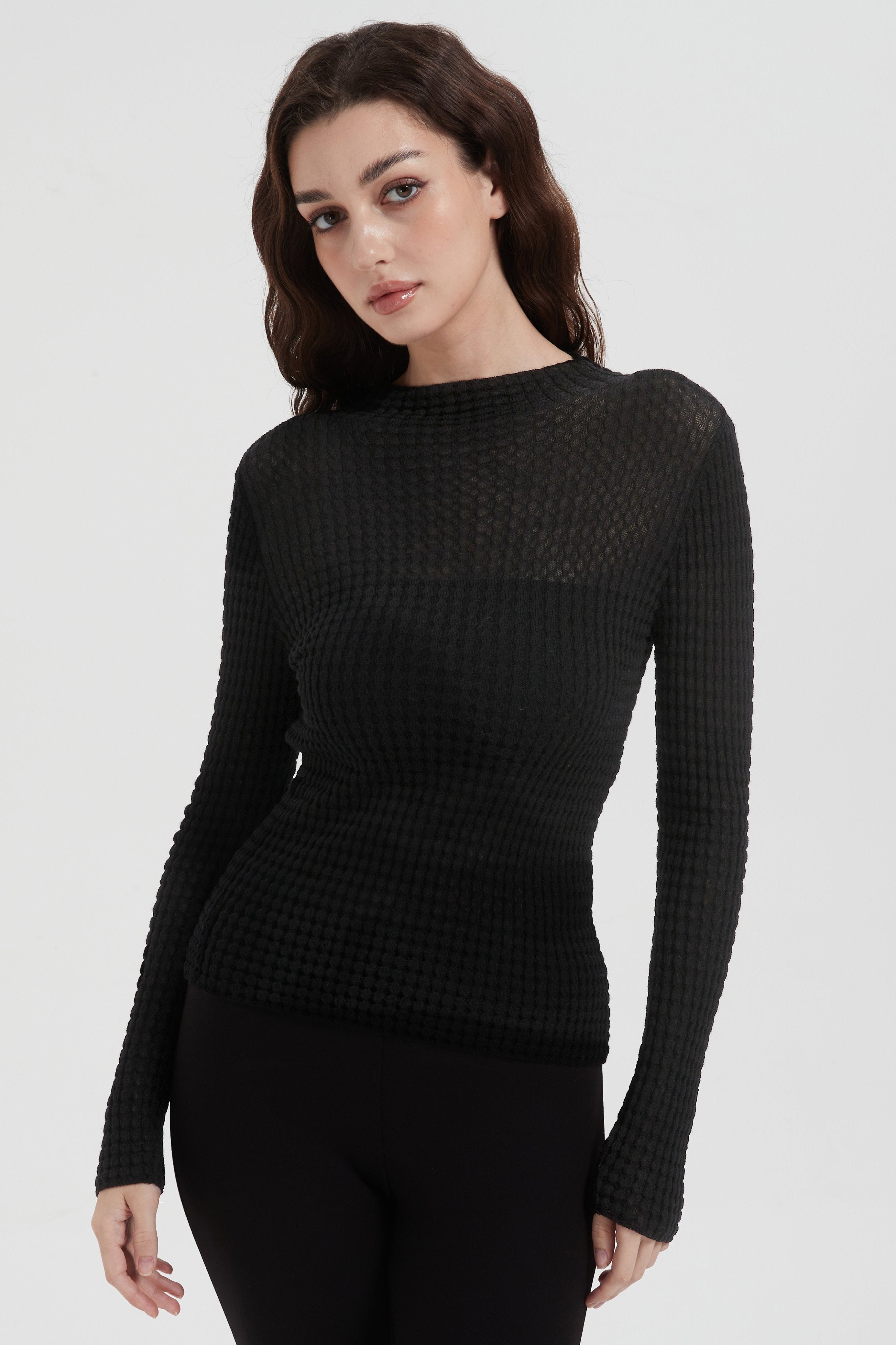 Auden Merino Wool Mock Neck Top - Black