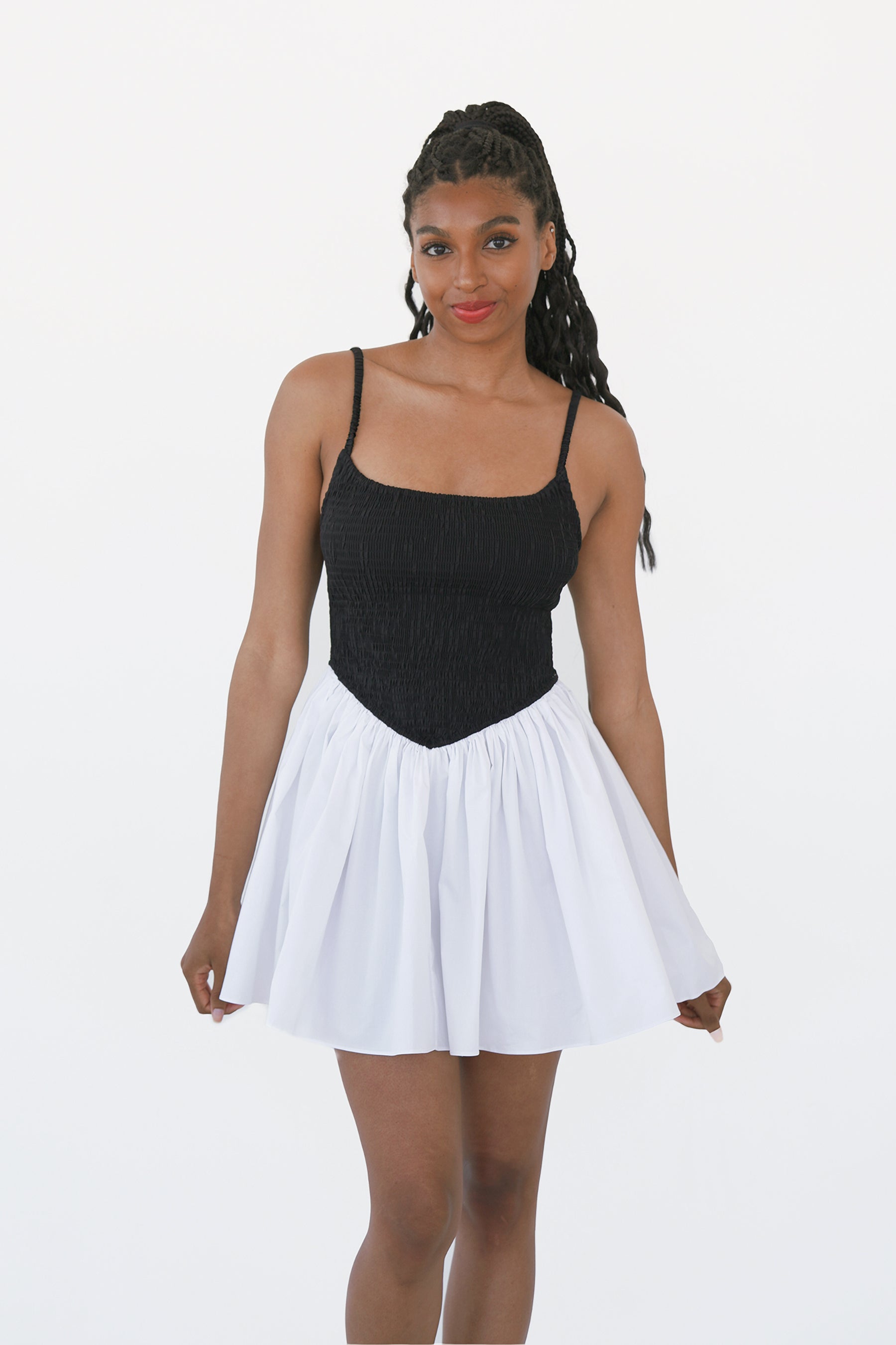 Bianca Smocked Ballerina Mini Dress in Mono