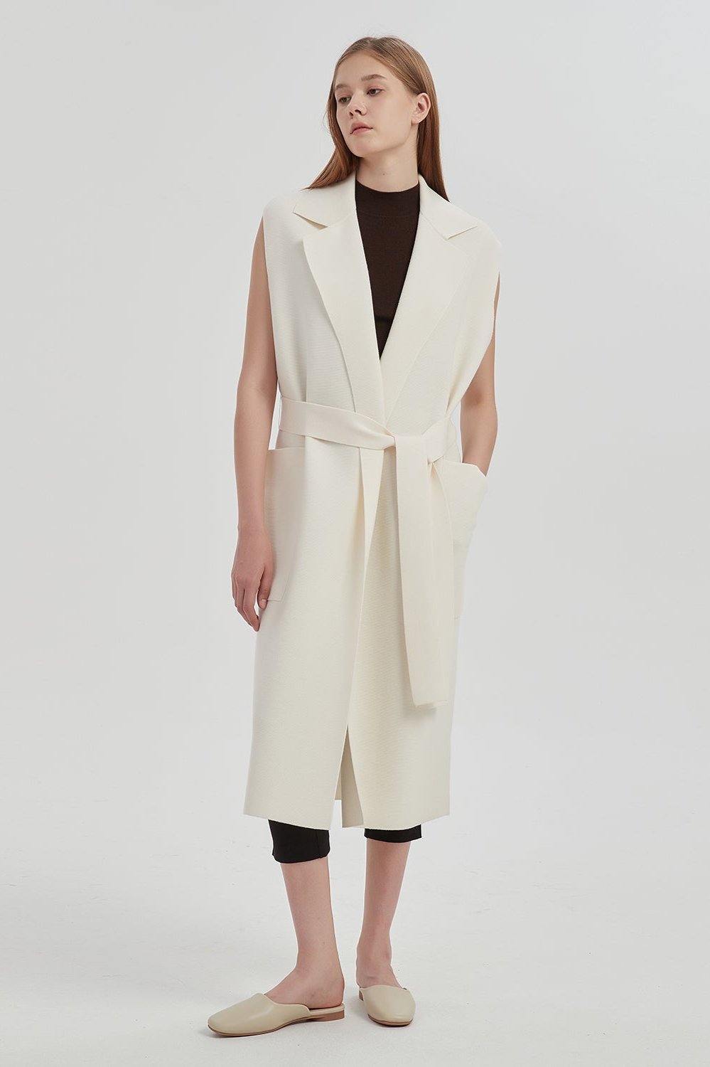 Marlee Merino Wool Long Cardigan Vest - White