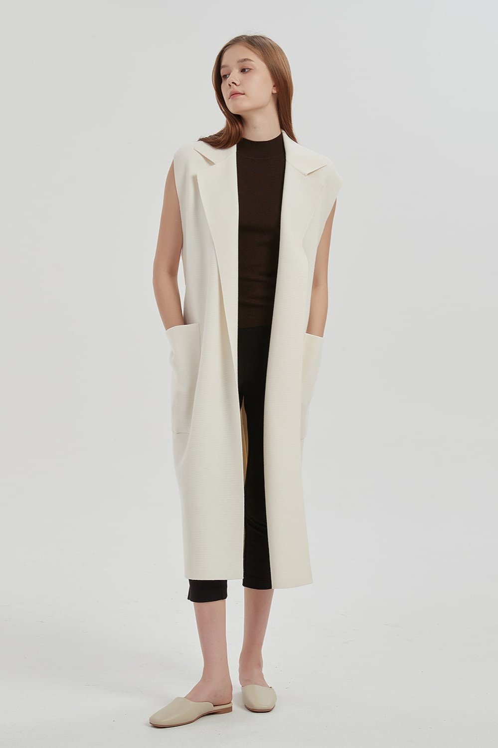 Marlee Merino Wool Long Cardigan Vest - White