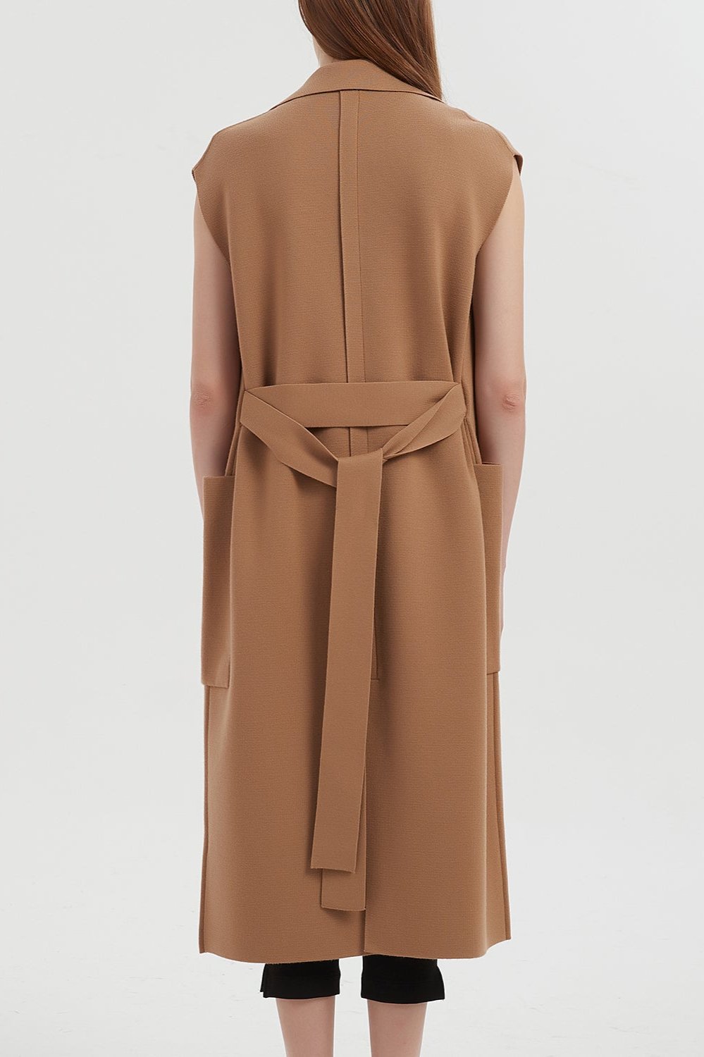 Marlee Merino Wool Long Cardigan Vest - Camel