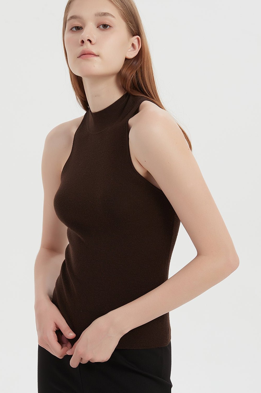 May Halterneck Wool And Silk Knit Tank - Brown