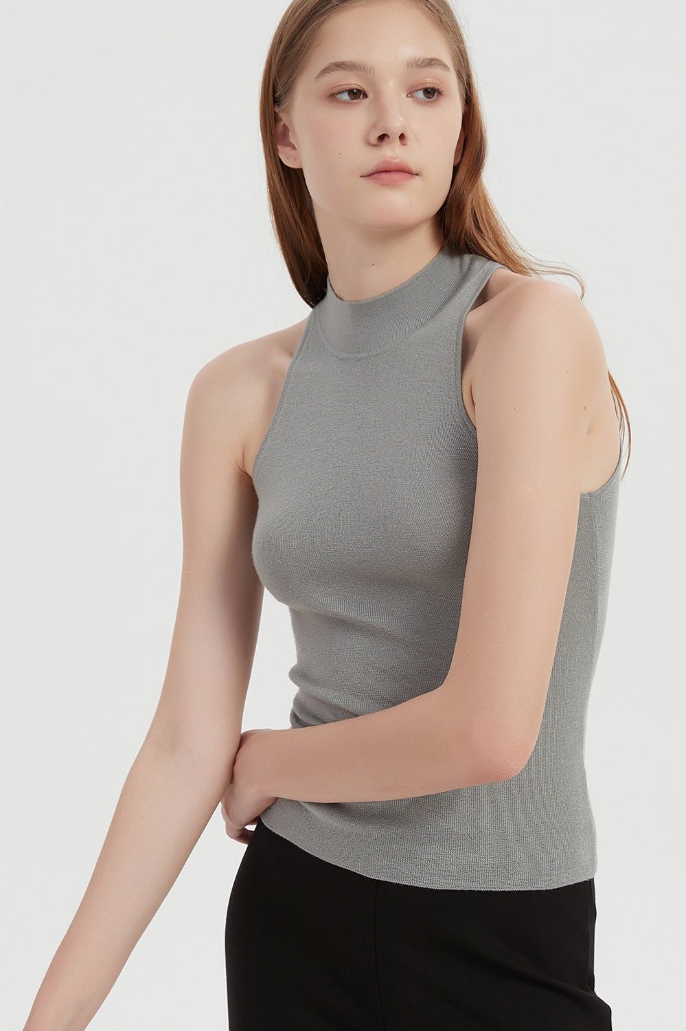 May Halterneck Wool And Silk Knit Tank - Gray