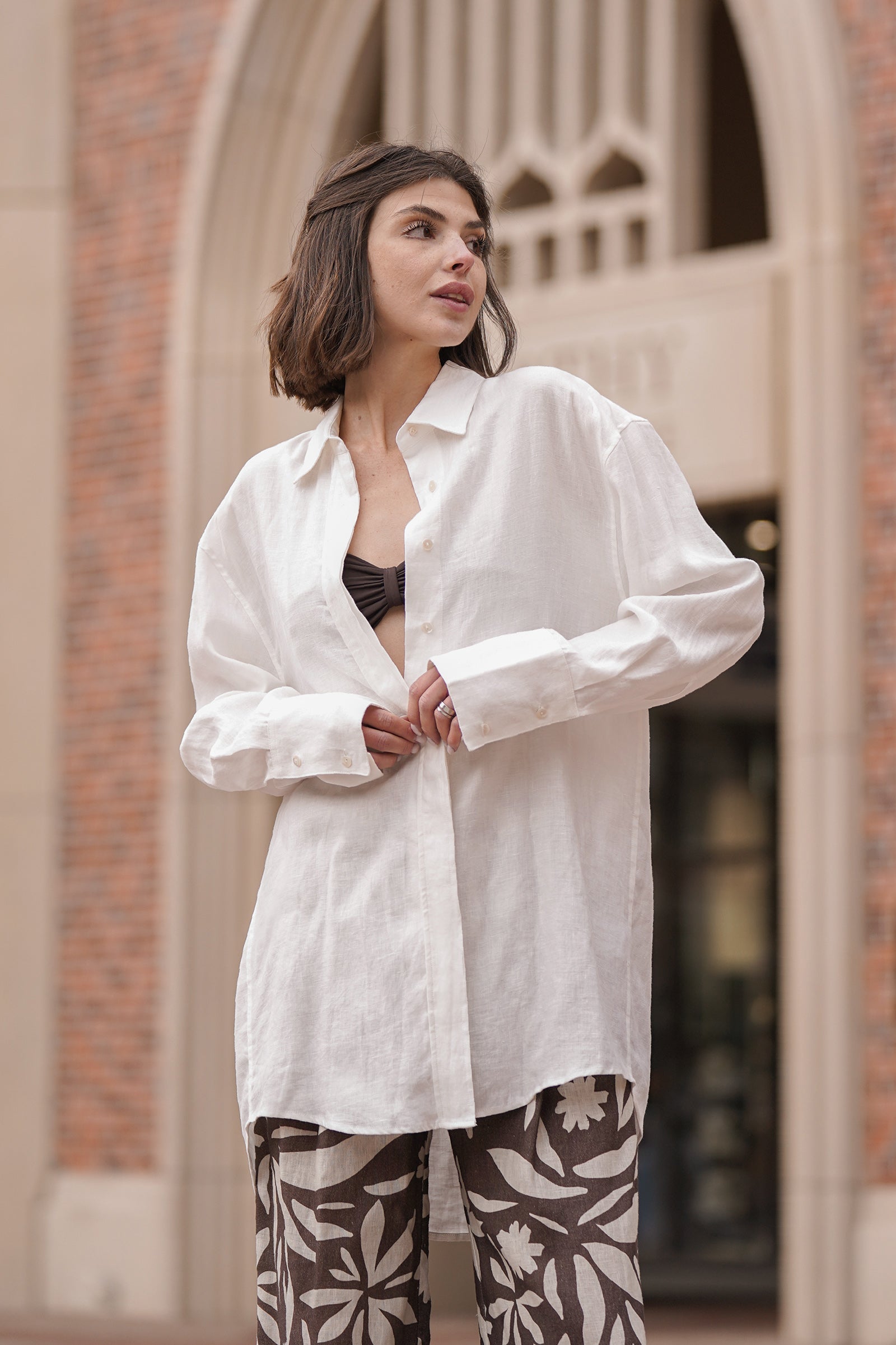 Mia French Linen Twill Oversized Shirt In White