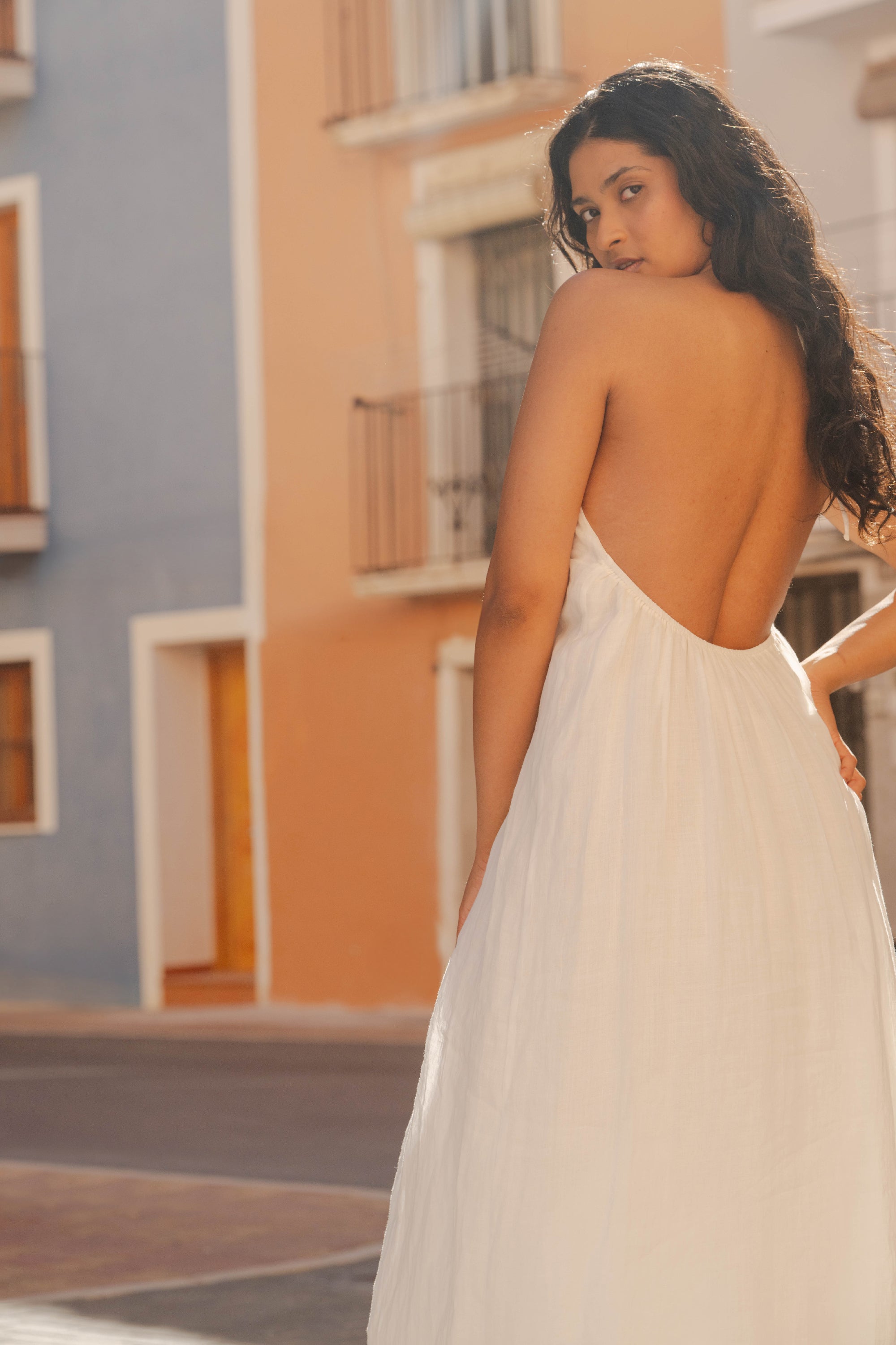 Elia Halter Ramie Maxi Dress - White