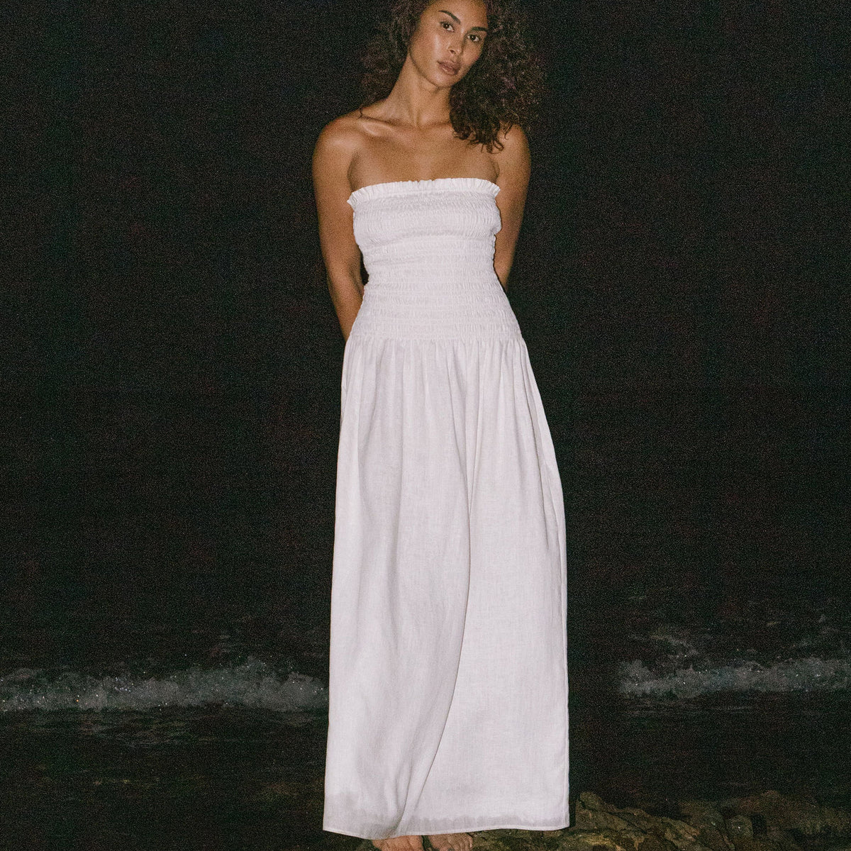 Elle Strapless Smocked Linen Dress Elle Strapless Smocked Linen Dress