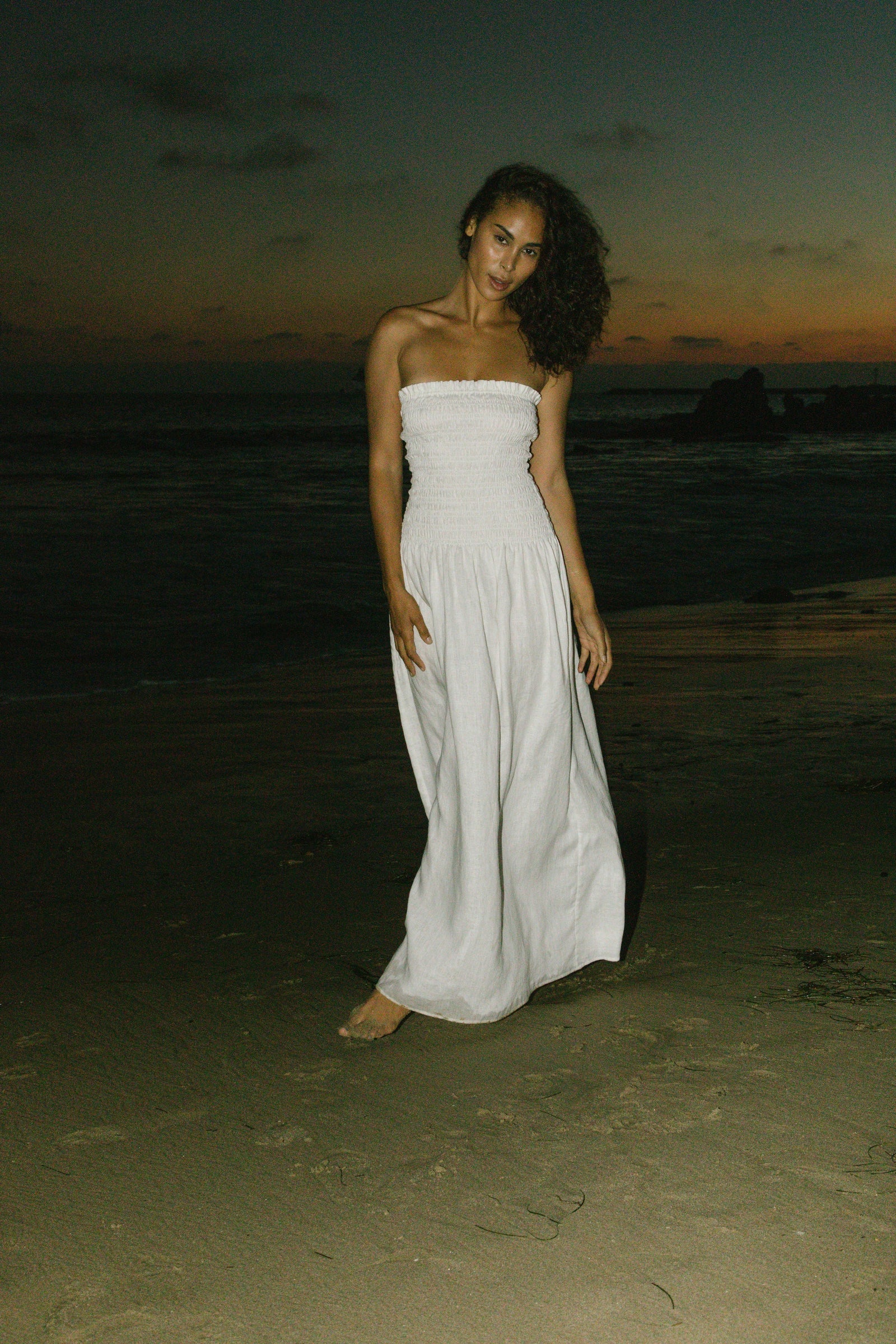 Elle Strapless Smocked Linen Dress