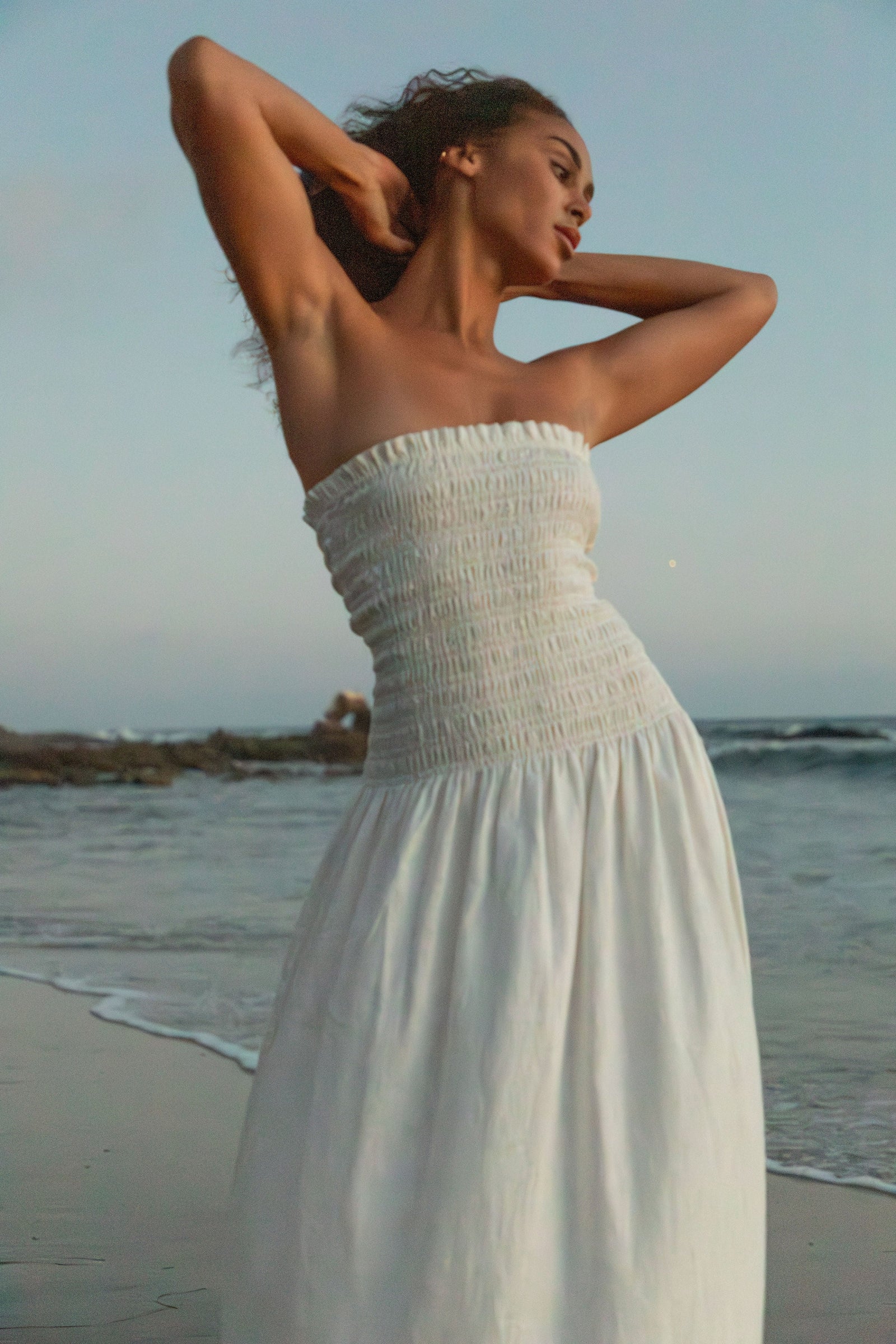 Elle Strapless Smocked Linen Dress