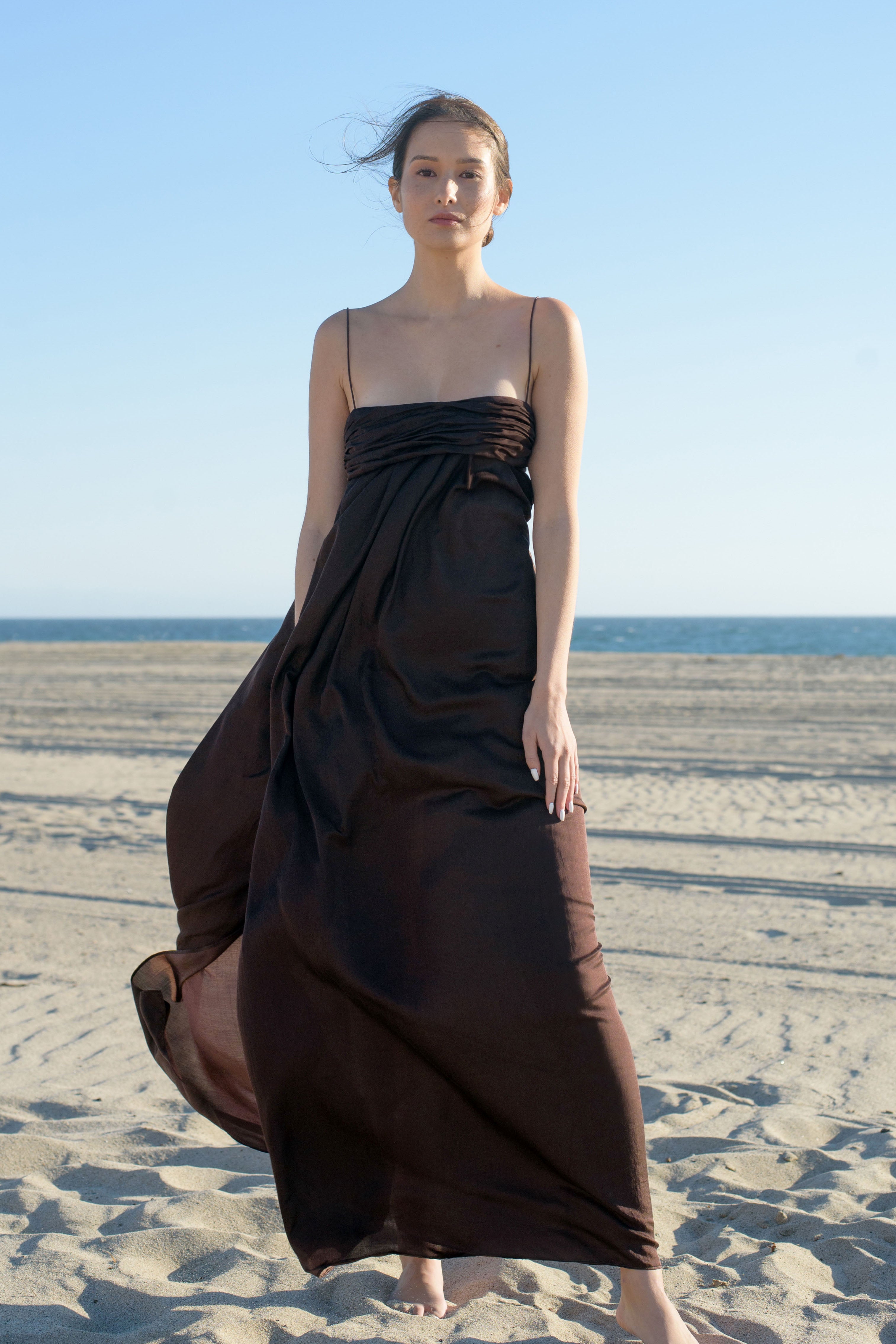 Isabelle Cotton Silk Maxi Dress - Brown