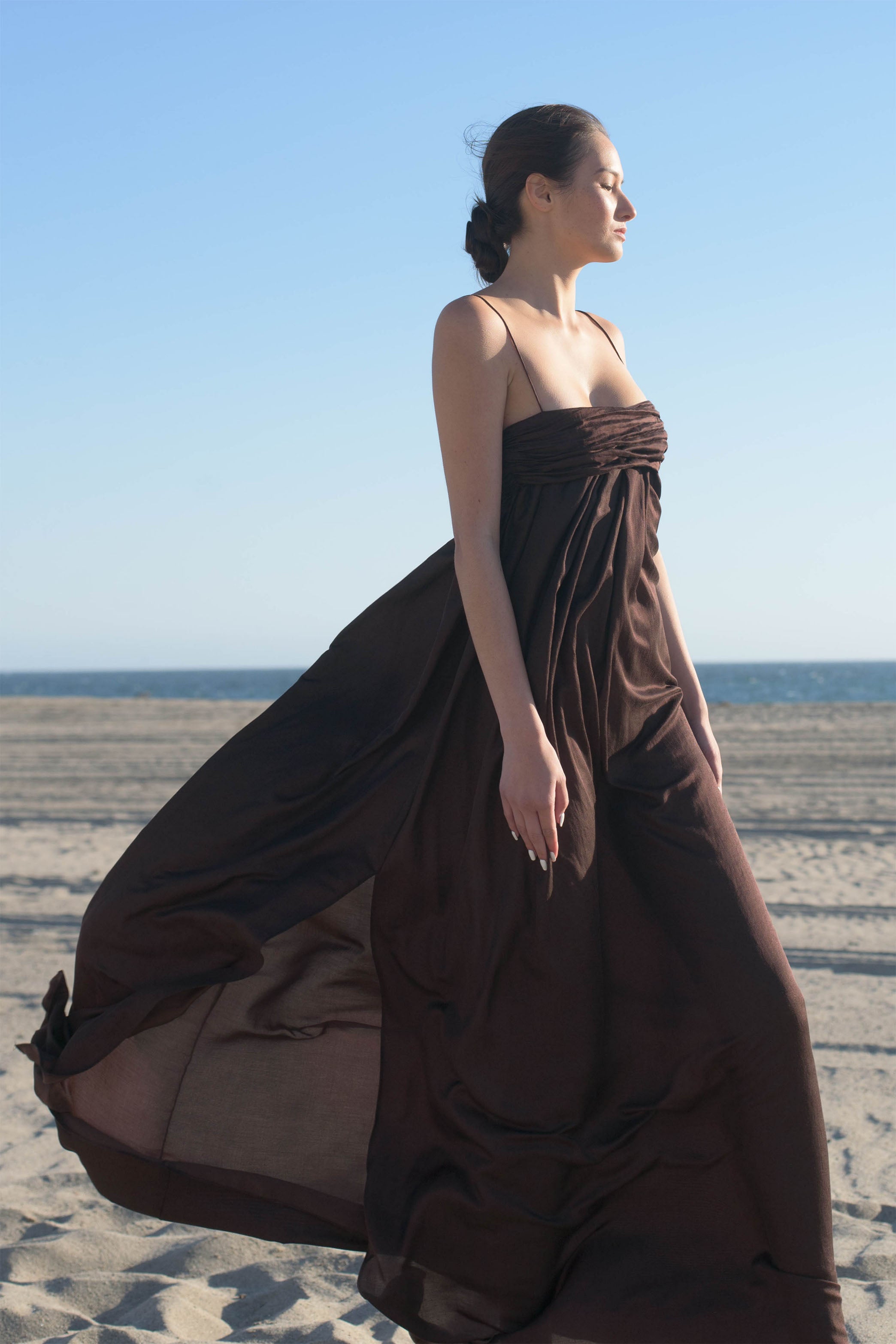 Isabelle Cotton Silk Maxi Dress - Brown