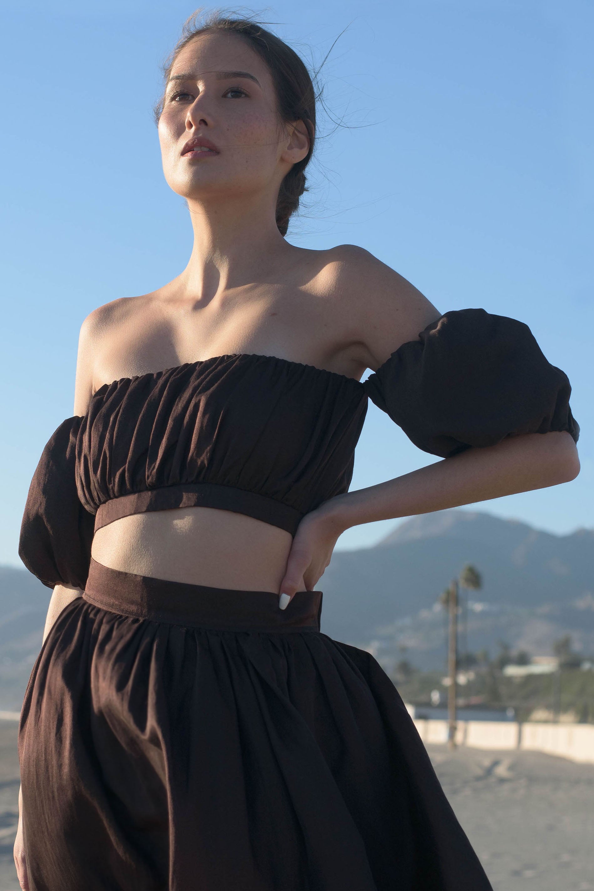 Isabelle Cotton Silk Off-shoulder Crop Top