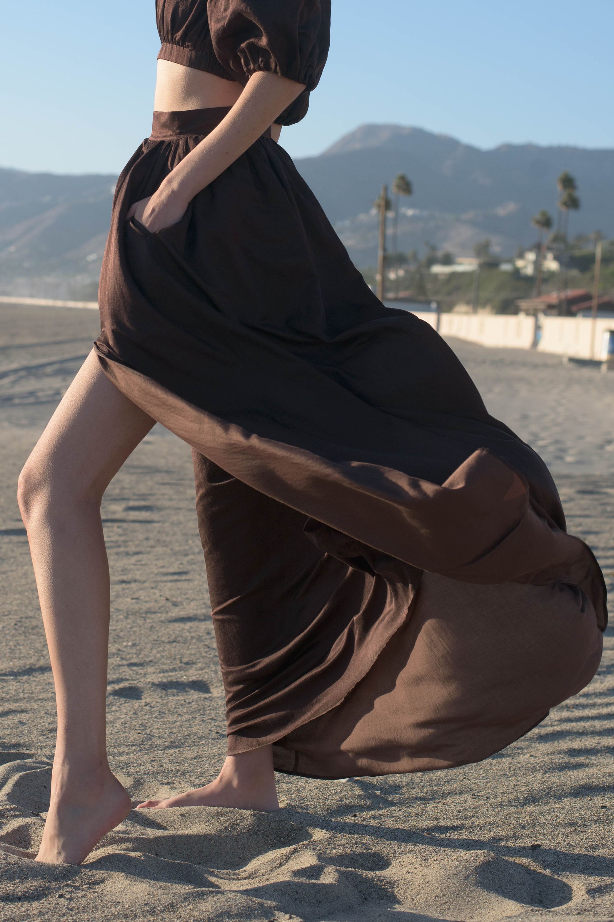 Isabelle Cotton Silk Gathered Skirt - Brown